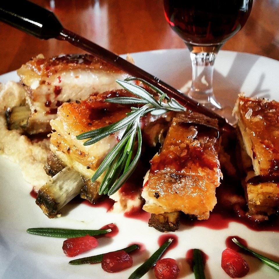 Lamb Ribs with Pomegranate Port Reduction